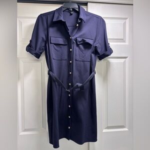 Ann Taylor Navy Button-Front Midi Dress